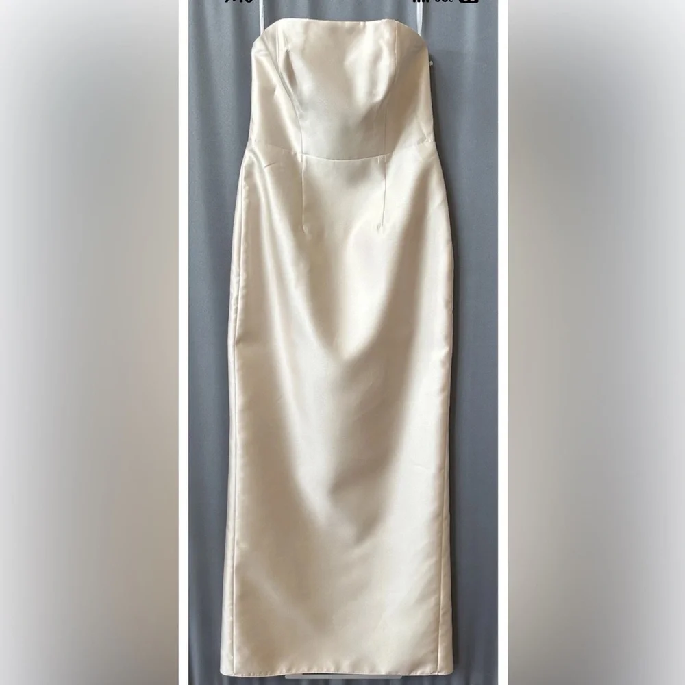 ALFRED SUNG Strapless Satin Maxi Gown in Champagne - Picture 7 of 10